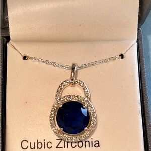 Cubic Zirconia Blue Pendant Necklace